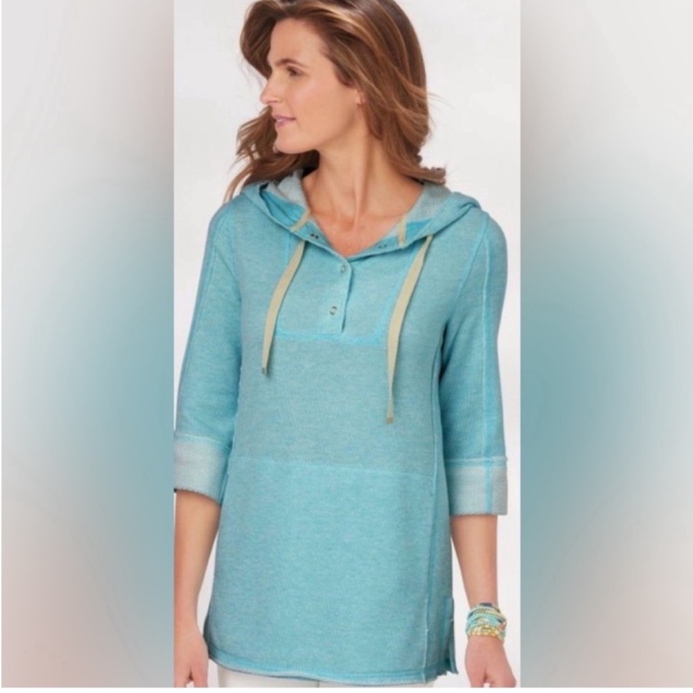 Soft Surroundings Just Beachy French Terry Cloth Pullover‎ Hooded Sweatshirt L